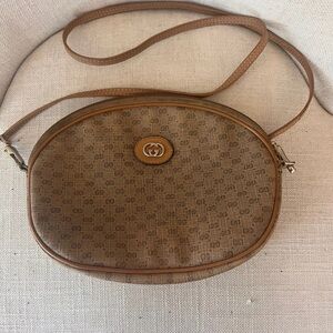 GUCCI VINTAGE micro GG Tan, Brown Canvas Shoulder Bag PVC Leather Crossbody